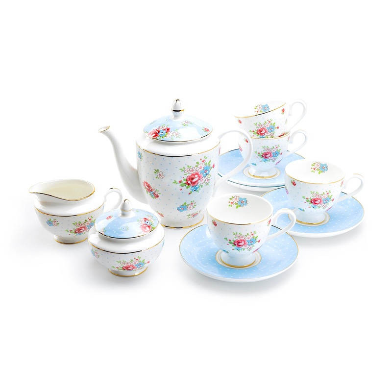 Baby Blue Katie Rose Bone China 11-Piece Tea Set