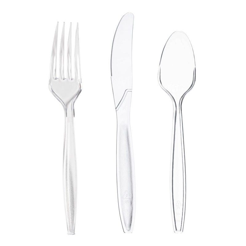 Clear Disposable Plastic Cutlery Set – 100 Spoons, 100 Forks and 100 Knives