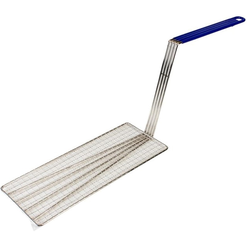 Rectangular Deep Fry Basket Press Heavy Duty Nickel Plated Iron with Coated Handle – for Home and Restaurant Kitchen Frying Chips Fish Sausages