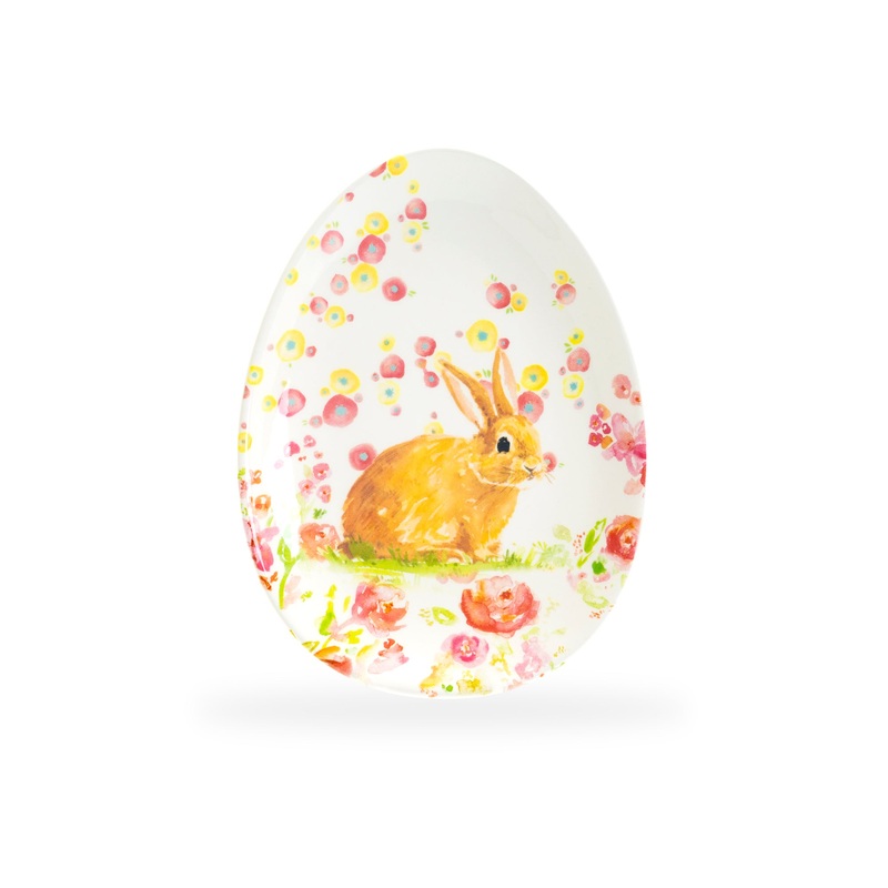 Spring Pink Flowers Bunny Egg Shape Serving Dish