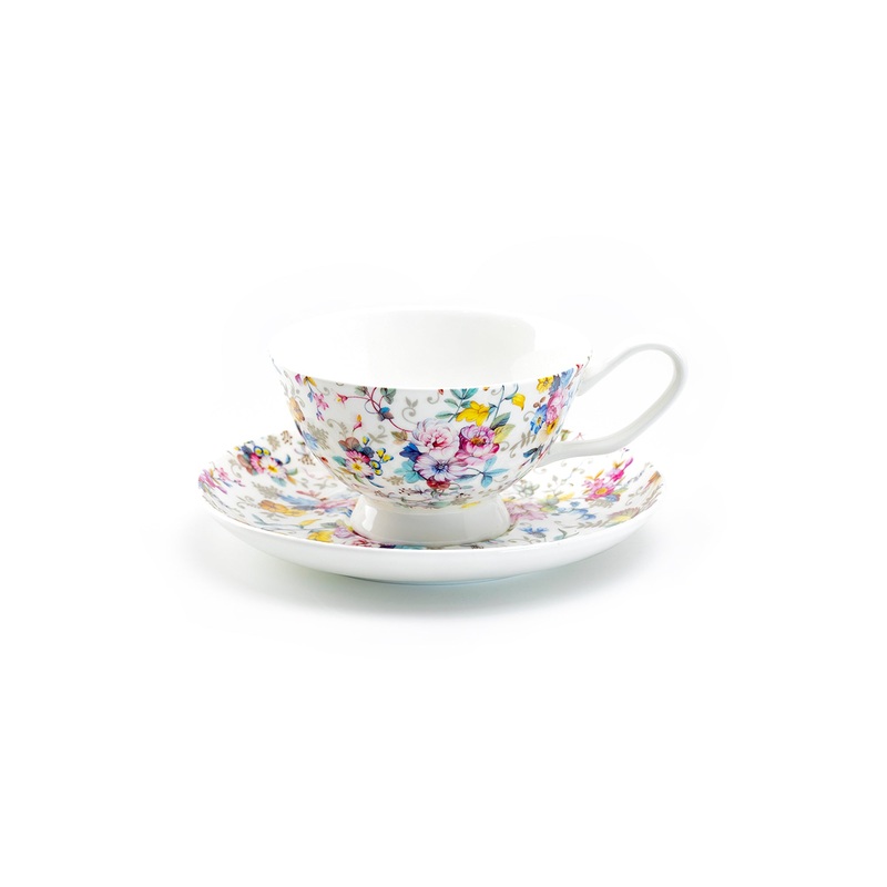 Victorian Petite Rose White Bone China Cup and Saucer