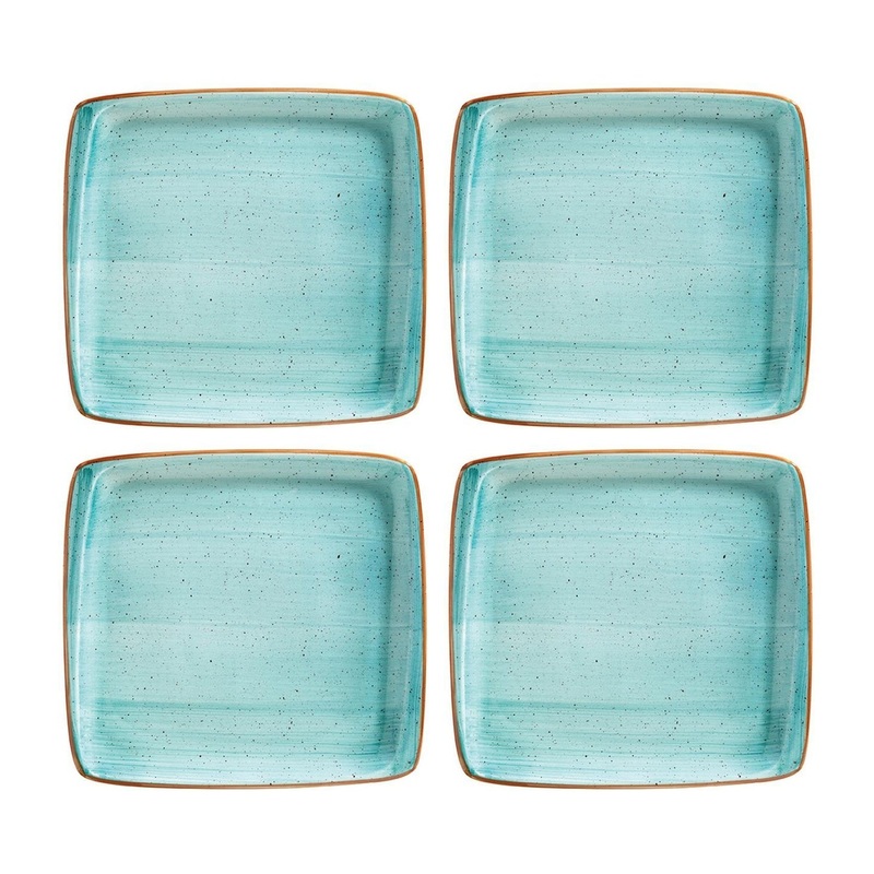 Aqua 6.25″ x 5.75″ Square Blue Porcelain Plate (Set of 4)