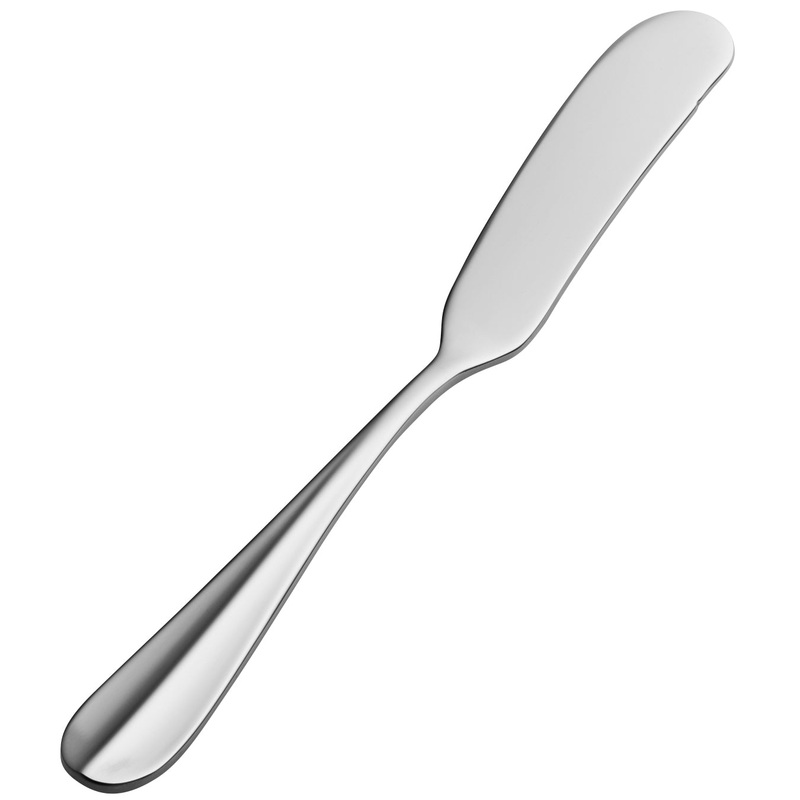 Bon Chef SBS113 Monroe 6 5/8″ 18/0 Extra Heavy Weight Bonsteel Flat Handle Butter Spreader – 12/Pack