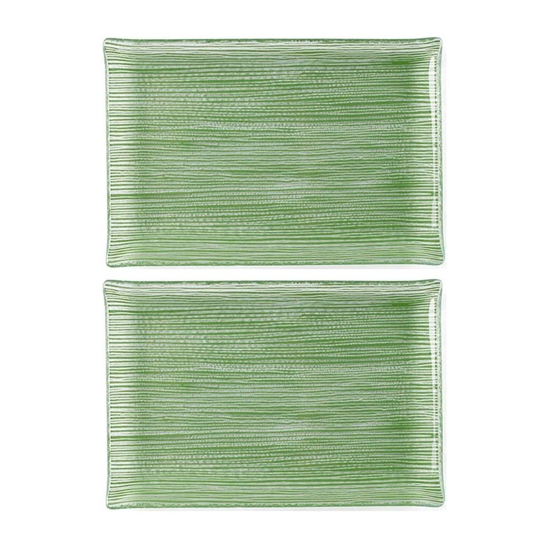 Glass Dinnerware 8.5″ x 5.75″ Rectangular Green Glass Plate (Set of 2)