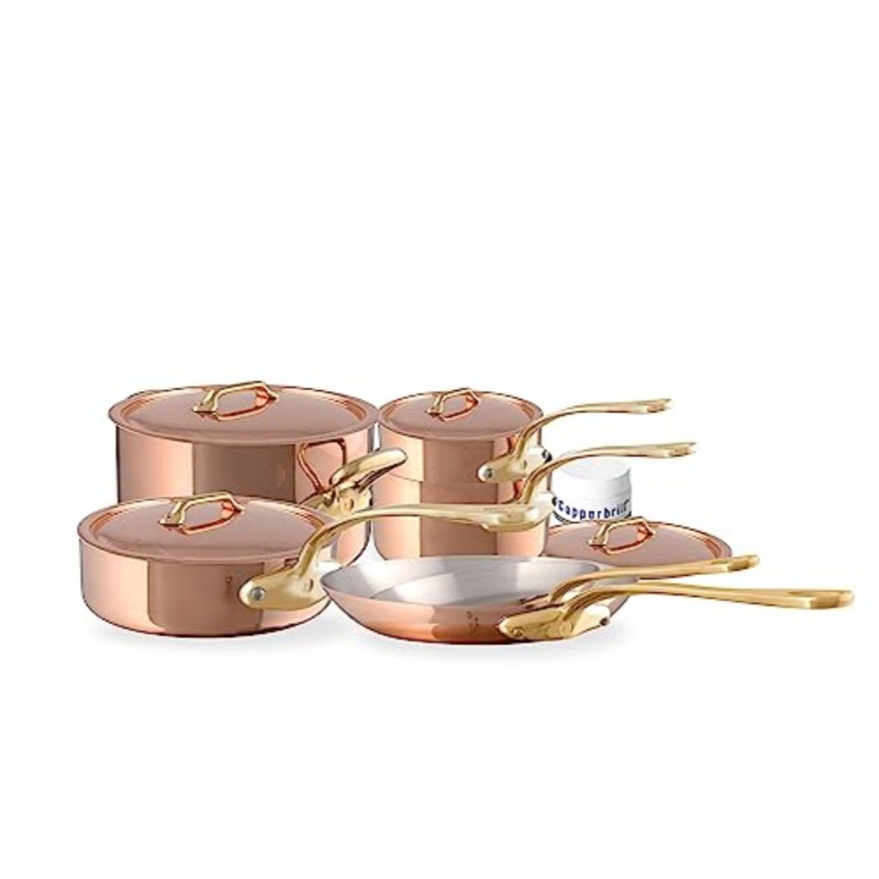 Mauviel M’Heritage M’200 B 11-Piece Copper Cookware Set With Brass Handles