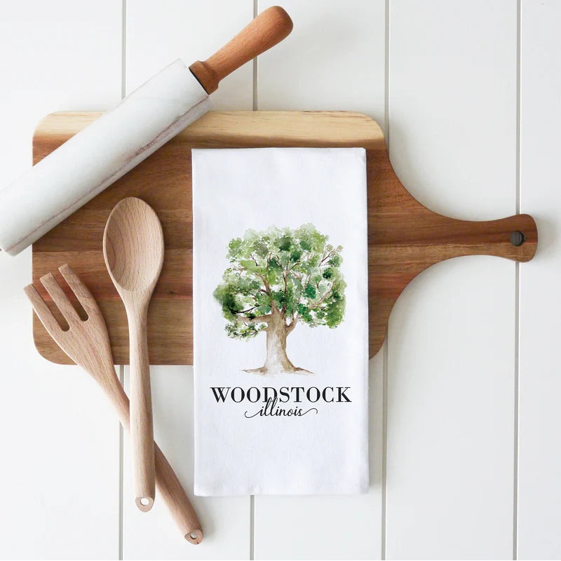 Porter Lane Home Oak Tree Wheaton Tea Towel – White