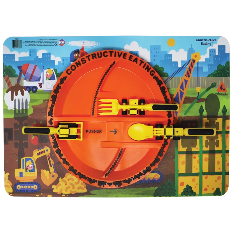 Constructive Eating Utensil, Divided Plate, and Placemat Set for Kids and Toddlers