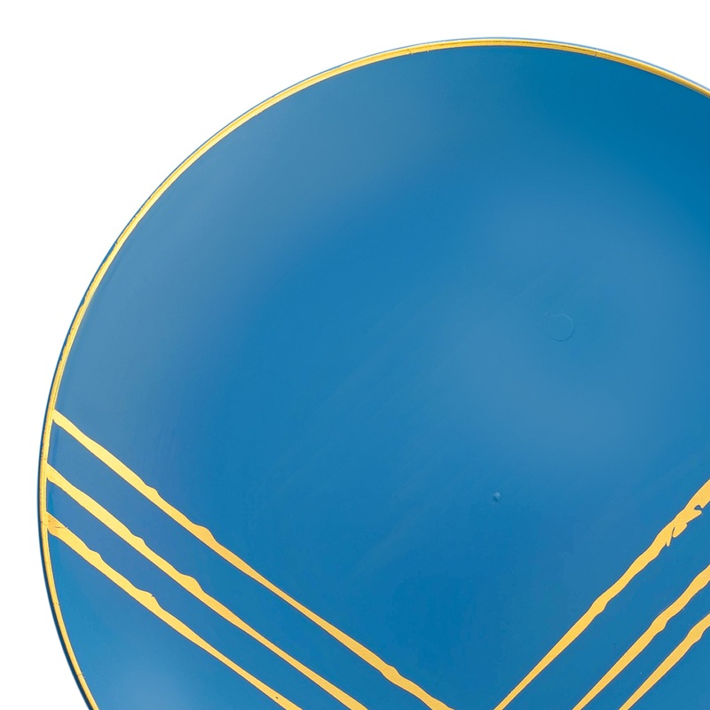 Blue with Gold Brushstroke Round Disposable Plastic Dinner Plates (10.25″)