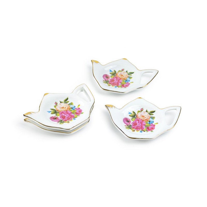 Sandra’s Rose with Butterflies Fine Porcelain Tea Bag Holder Set of 4