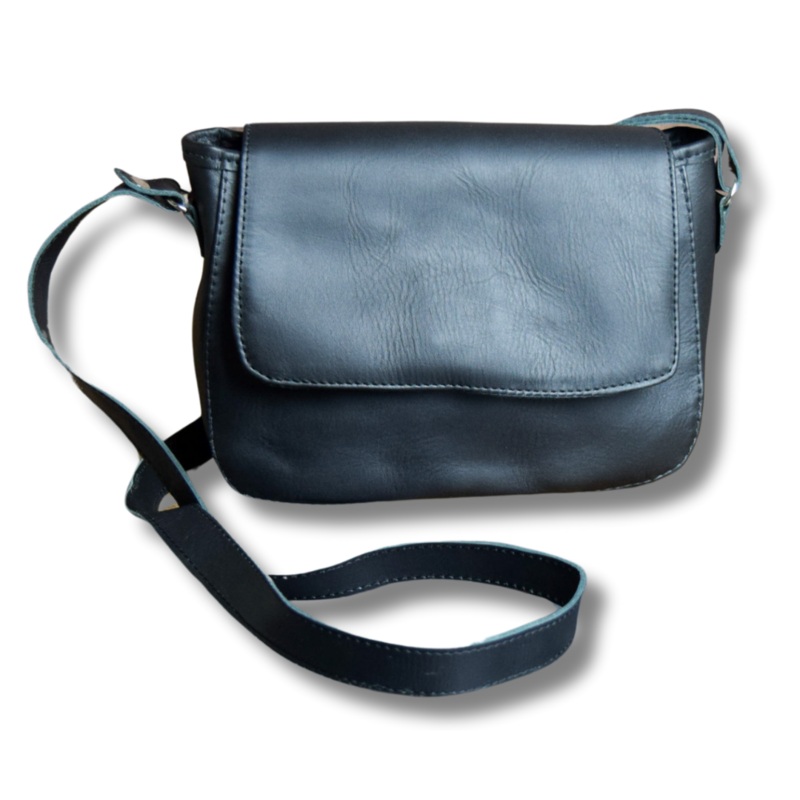 Small Black Leather Shoulder Purse / Crossbody Bag by World Orphans