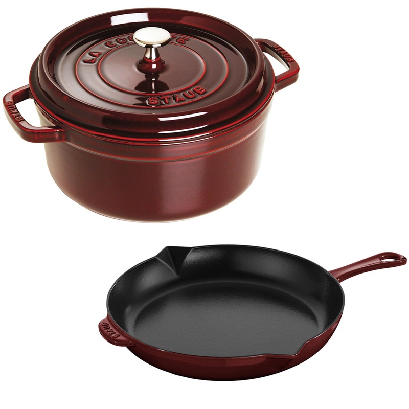 Staub Cast Iron 3-Piece Grenadine Cocotte and Fry Pan Set