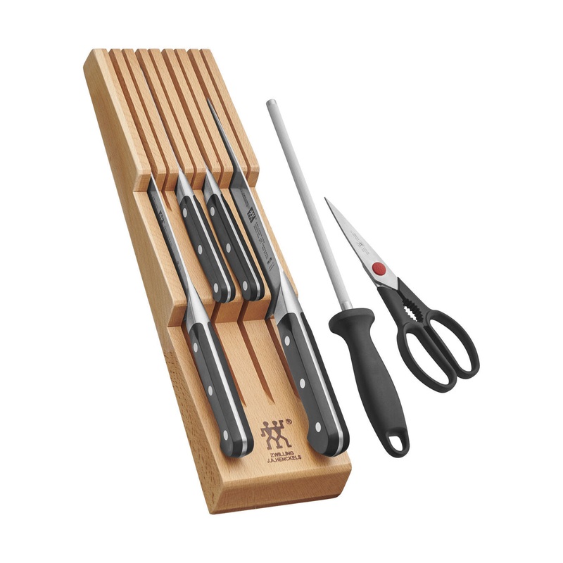 Zwilling Pro Stainless Steel 7-Piece Knife Block Set with In Drawer Knife Tray