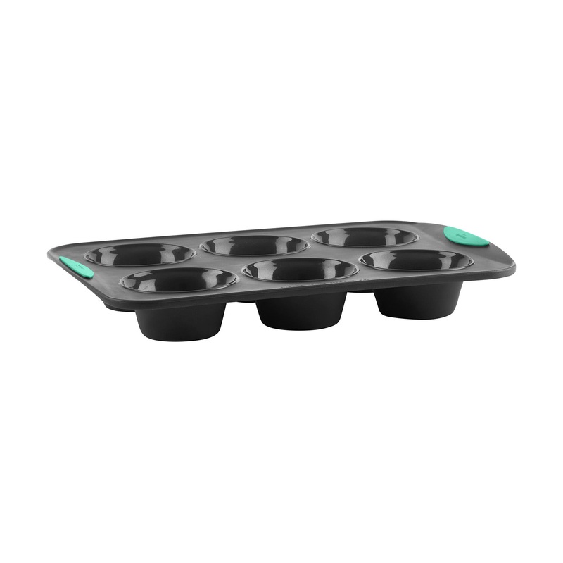 Trudeau Structure Silicone 6 Cavity Jumbo Muffin Pan, Grey/Mint