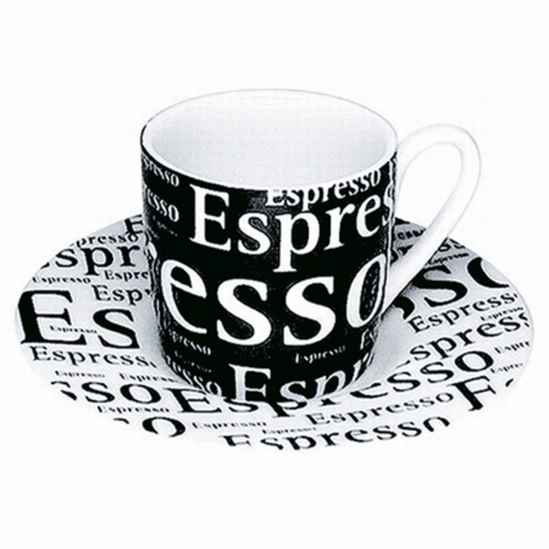 Konitz 3oz Writing Espresso Cup and Saucer in Black