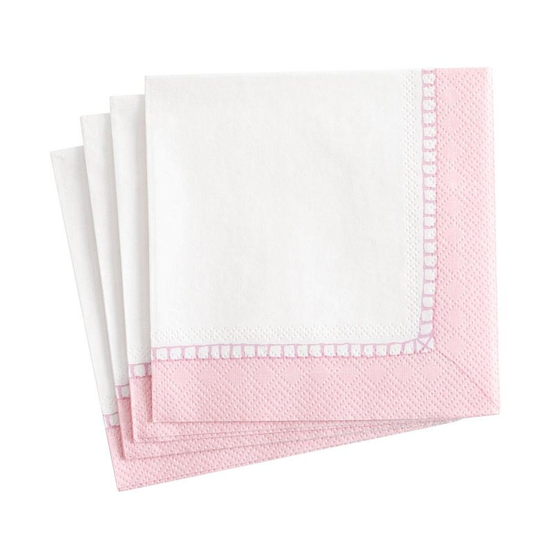 Petal Pink Linen Border Paper Cocktail Napkins