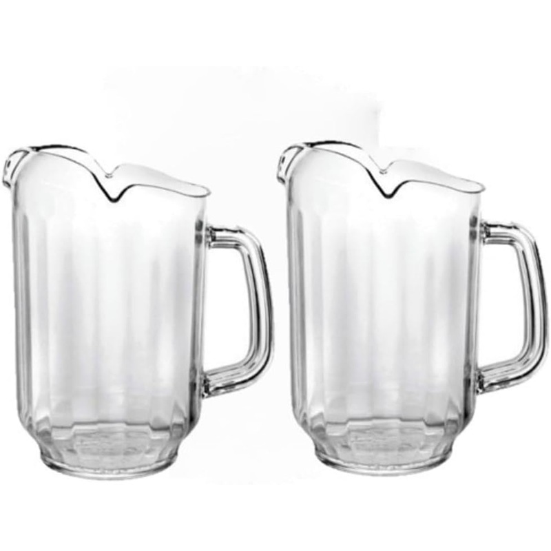 Three Spouts Water Pitcher Polycarbonate Clear Color Set of 2 – Beverage Serveware Carafe Clear Pitcher for Mimosa Bar Brunch Cold Water Juice Milk Iced Tea Lemonade