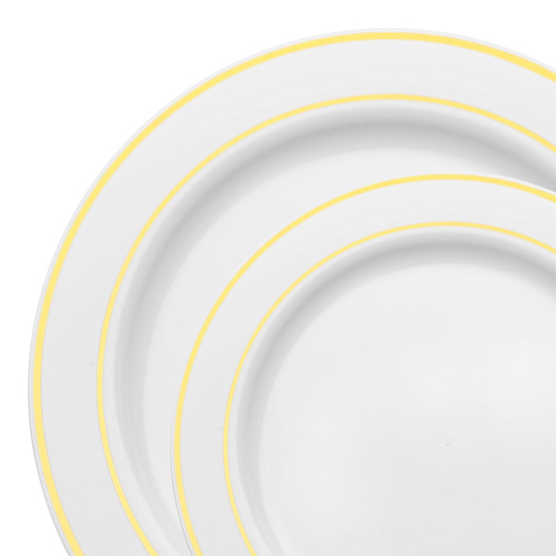 White with Gold Edge Rim Plastic Dinnerware Value Set