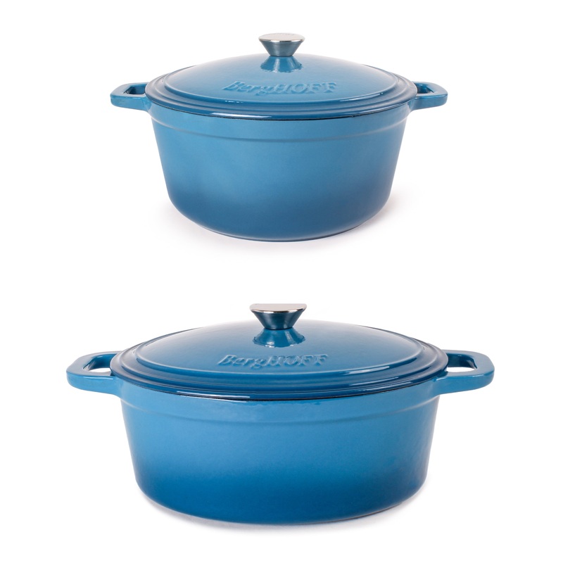 BergHOFF Neo 4Pc Cast Iron Cookware Set, 5qt. & 7qt. Dutch Ovens, Matching Lids, Blue