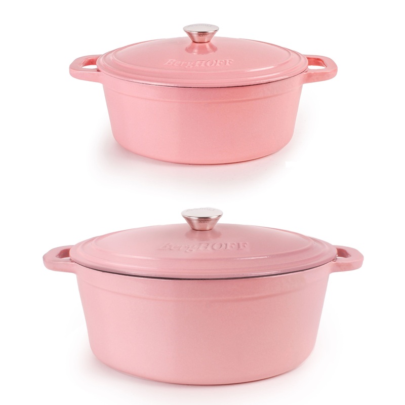 BergHOFF Neo 4Pc Cast Iron Cookware Set, 5qt. & 8qt. Dutch Ovens, Matching Lids, Pink
