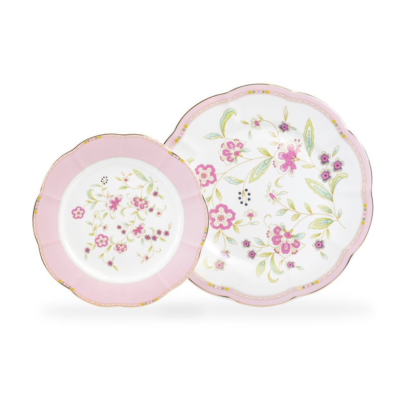 Pink Corn Flowers with Pink Rim Fine Porcelain Dessert/Dinner Plate