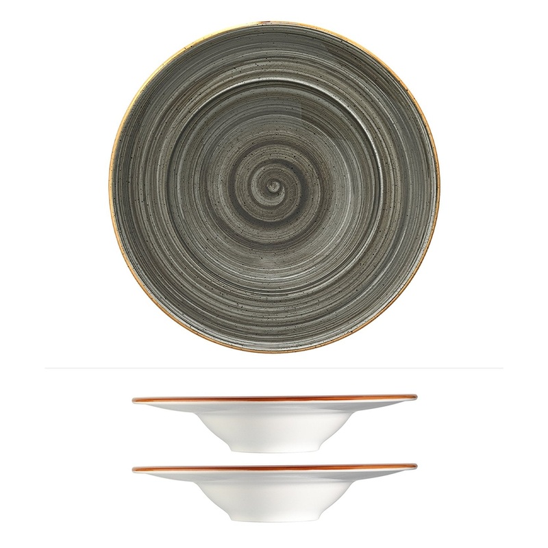 Space dia.10.75″ h:2.25″ 16 oz. Round Grey Porcelain Bowl (Set of 2)