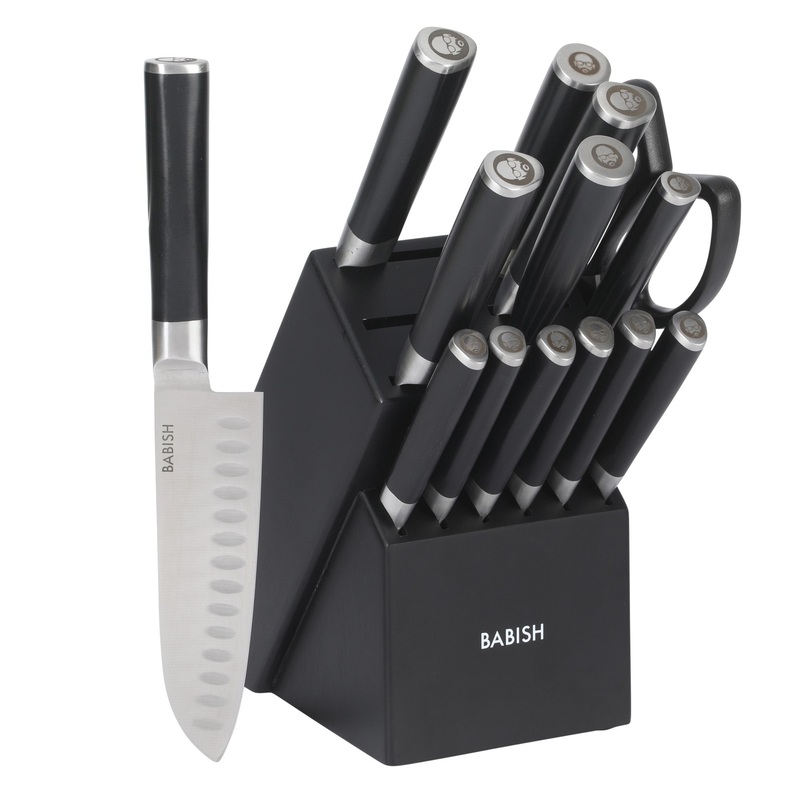 Babish High-Carbon 1.4116 German Steel 15 Piece Full Tang Forged Cutlery Kitchen Knife Block Set – Black