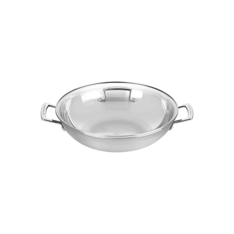 Le Creuset – Classic Stainless Steel Round Wok with Glass Lid