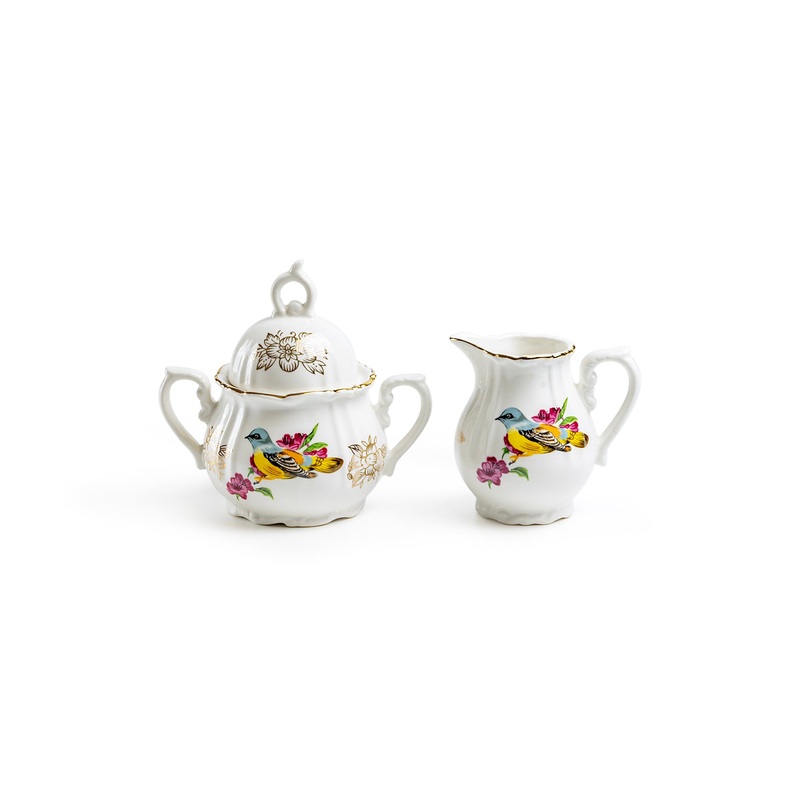Spring Flowers with Bird Fine Porcelain Mini Sugar & Creamer Set