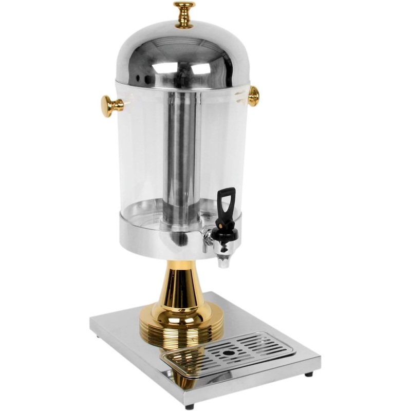 2.2 Gallon Stainless Steel Beverage Dispenser with Gold Accented Knobs- Leak Proof Drink Dispenser for Lemonade Sangria Tea Water Drink BBQ Picnic Pool Party Events Home Parties