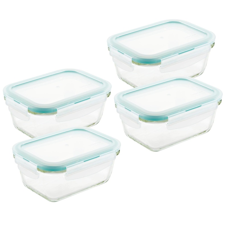 Airtight-Leakproof Borosilicate Glass 4-Piece 14-Oz. Rectangular Container Set