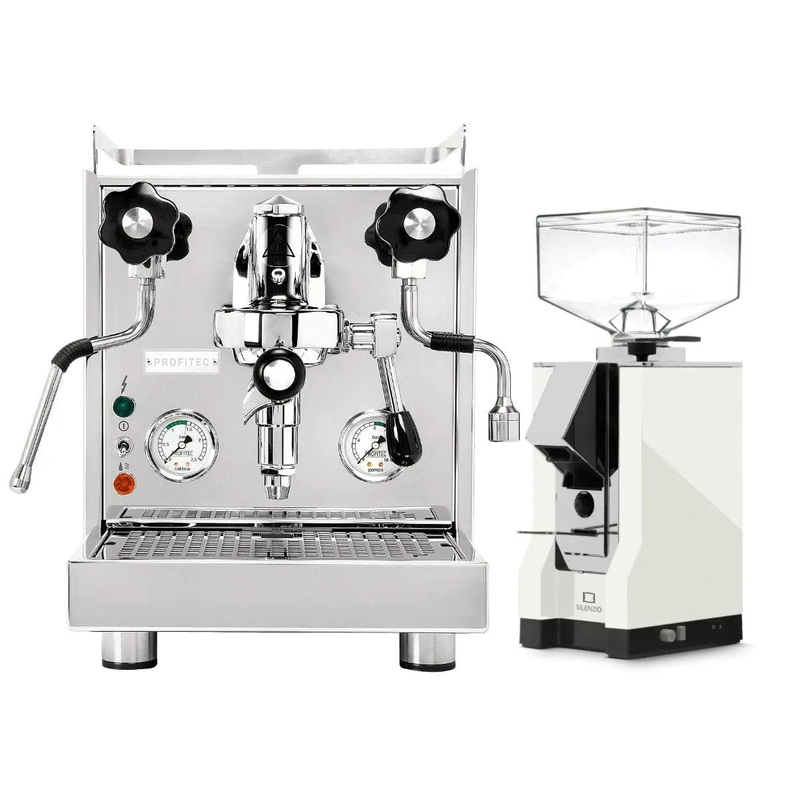 Profitec Pro 500 Espresso Machine & Eureka Mignon Silenzio 55mm Grinder (White) Bundle