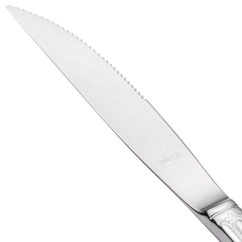 Walco 9522 Sentry 9 5/16″ 18/10 Stainless Steel Extra Heavy Weight Solid Handle Steak Knife – 12/Pack