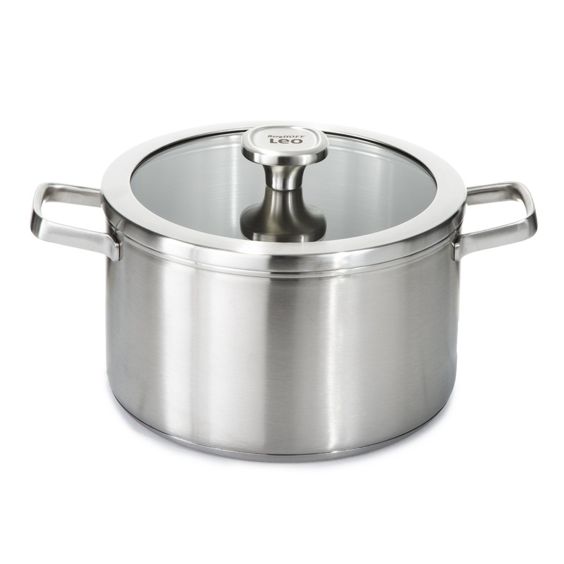 BergHOFF Leo Graphite Recycled 18/10 Stainless Steel Stockpot 10″, 6.3qt. With Glass Lid