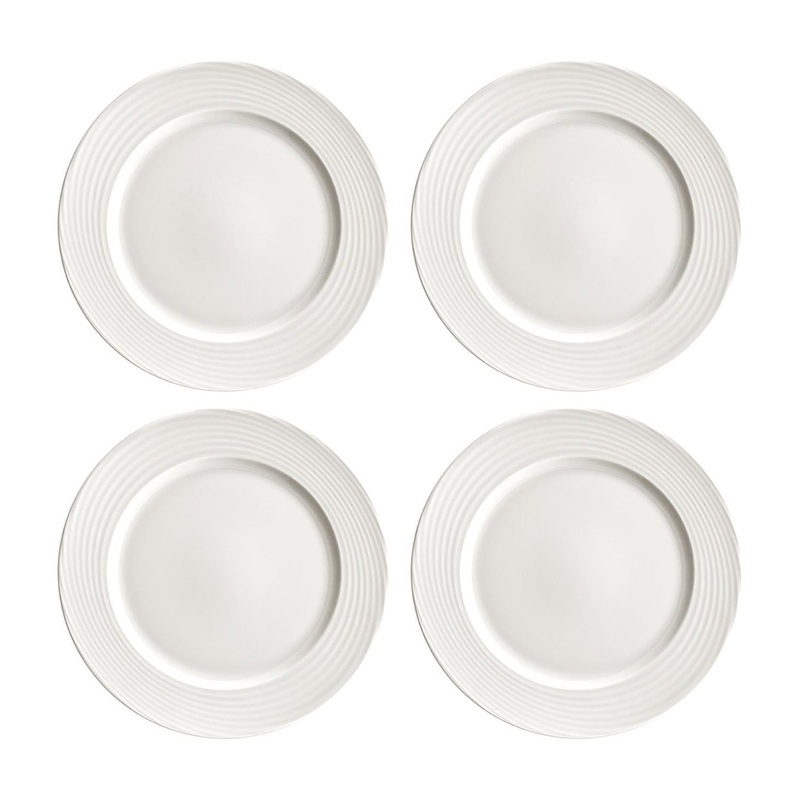 Loop dia.6.75″ Round Warm White Porcelain Plate (Set of 4)