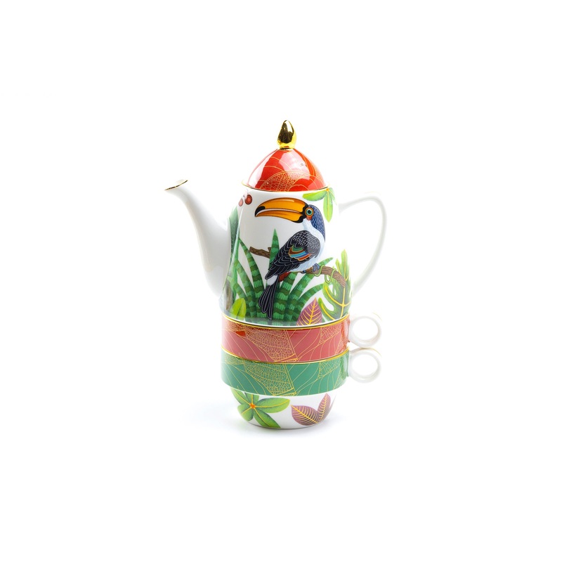 Toucan Botanical Fine Porcelain Tea For Two Set