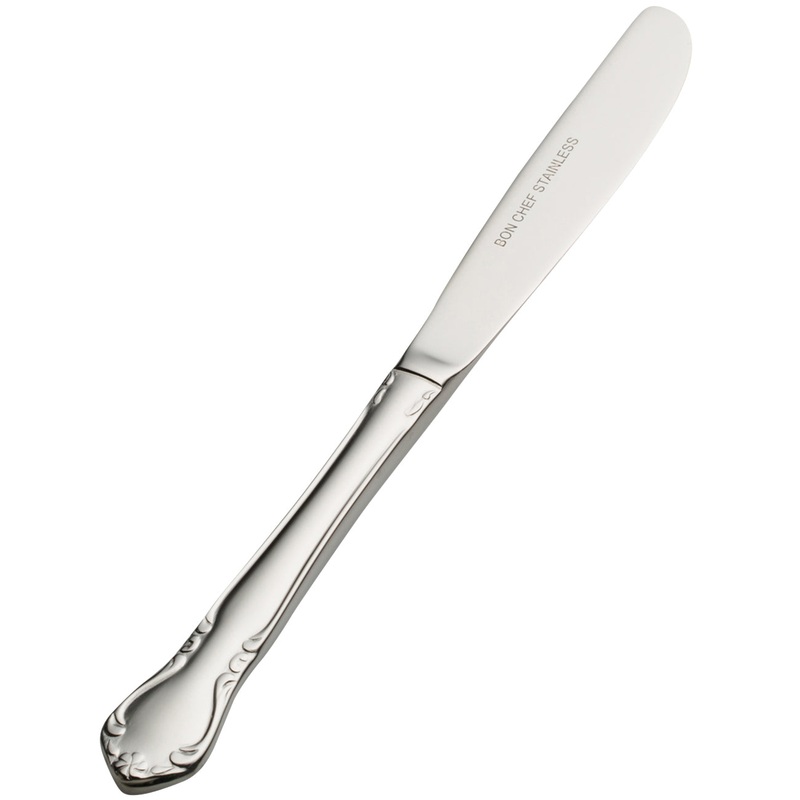 Bon Chef S1817 Queen Anne 6 15/16″ 13/0 Stainless Steel European Size Solid Handle Butter Knife – 12/Pack
