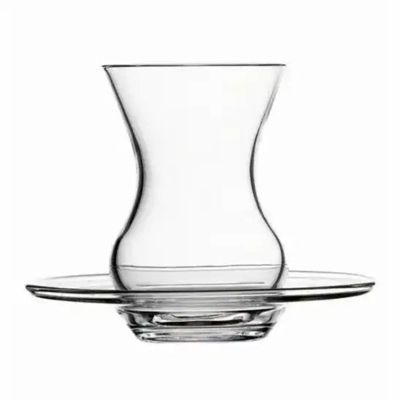 Pasabahce Crystallin Beykoz Turkish Tea Set of 6 with Teacups 4.5 Oz (135 cc) and Saucers 4.7 inches, 12 Pcs – PB- 98961