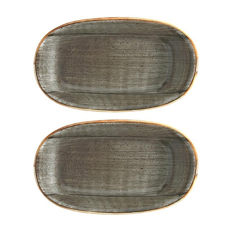 Space 6″ x 3.5″ x h:0.75″ Oval Grey Porcelain Platter (Set of 2)