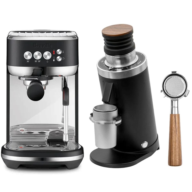 Breville The Bambino Plus Espresso Machine BES500BTR (Black Truffle), DF64 Gen 2 Grinder w/ DLC Burrs (Black) and Portafilter Bundle