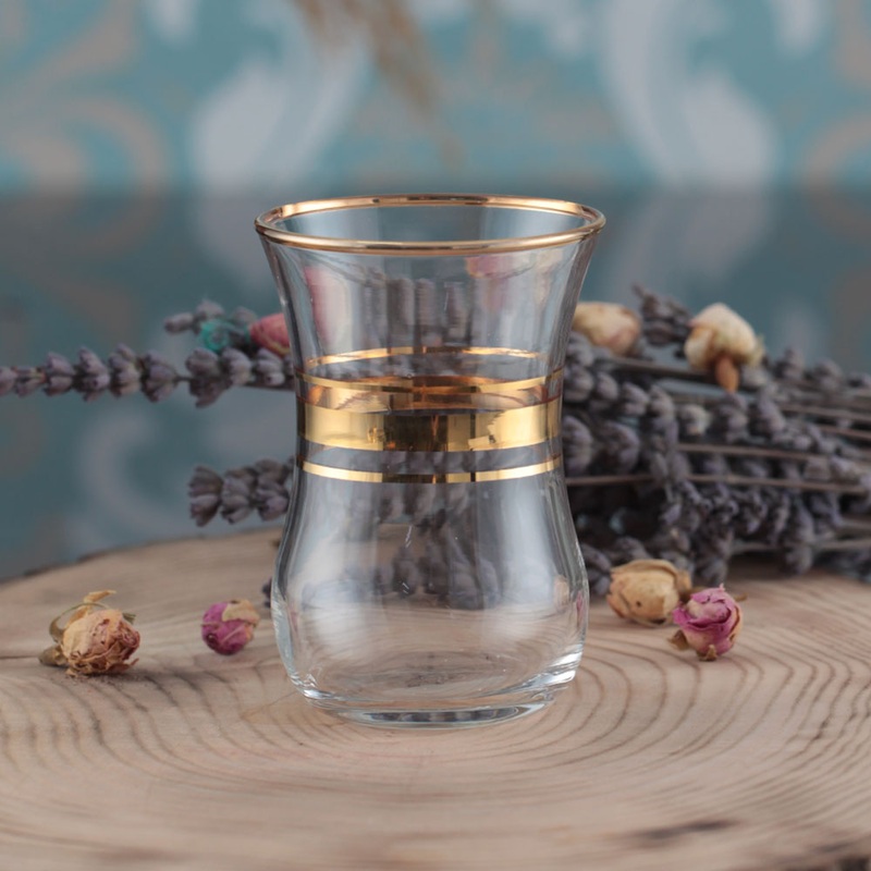 Pasabahce Aida Tea Glasses with Gold Trim, 6 Pcs, 5.4 Oz (160 cc)