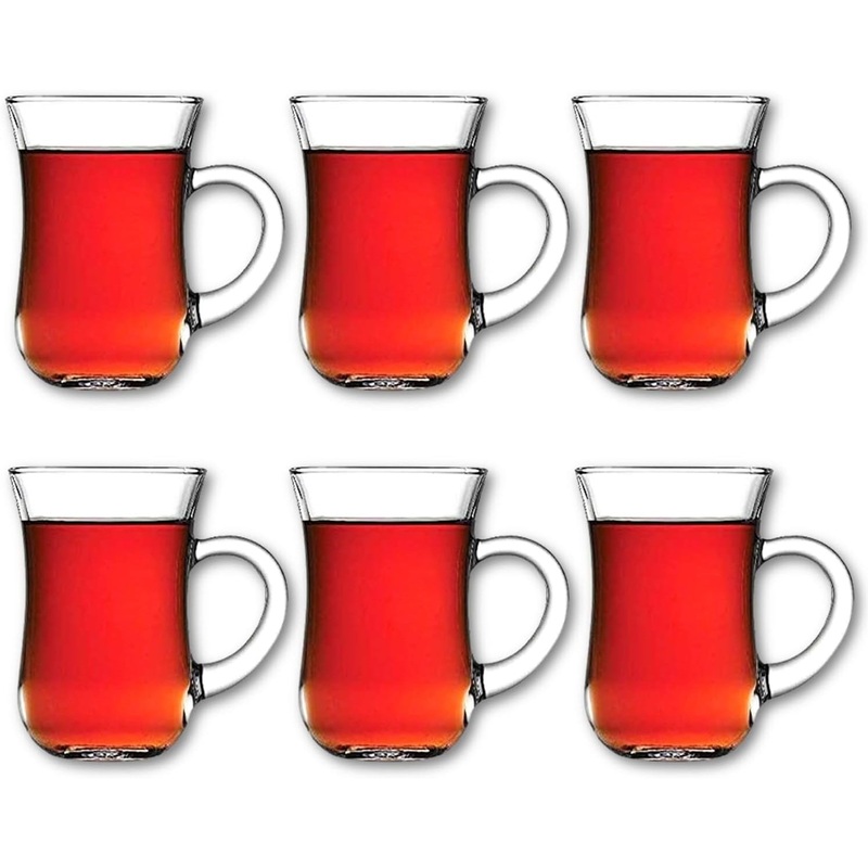Pasabahce Keyif Clear Tea Glasses with Handle, 6 Pcs, 4.7 Oz (140 cc)