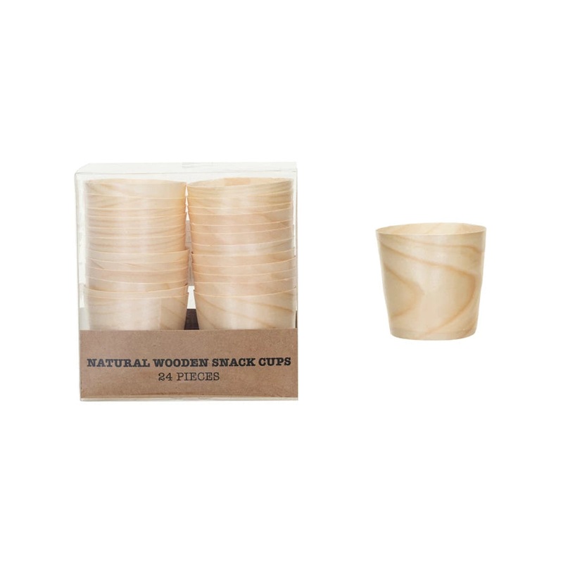 Wood Single Use Snack Cups in Kraft Box, Set/24