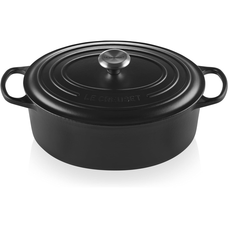 Le Creuset 6 3/4 Qt. Signature Oval Dutch Oven w/Stainless Steel Knob – Licorice- Personalized Engraving Available