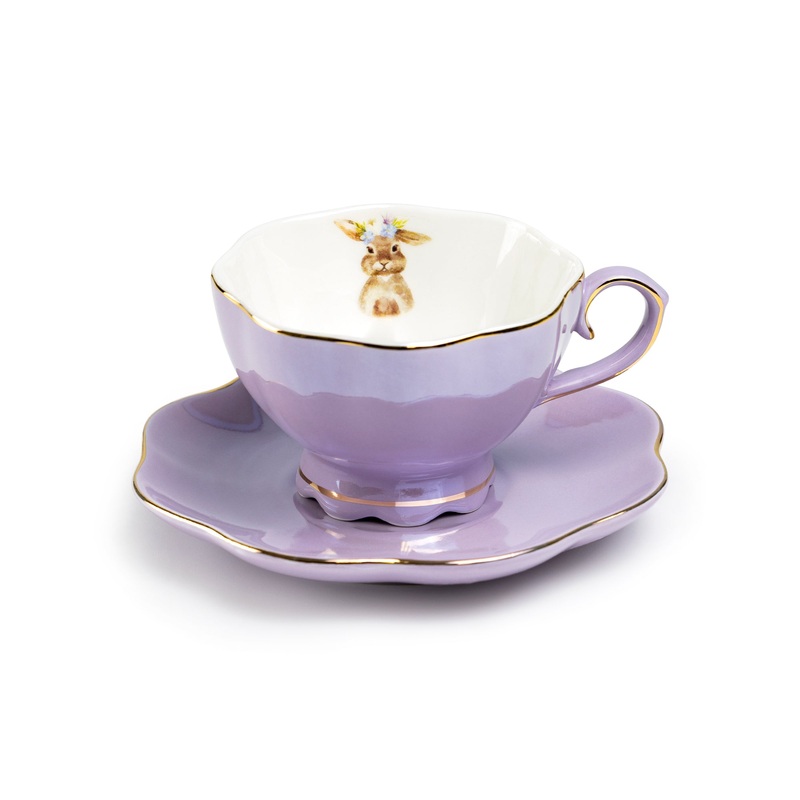 Purple Bunny Luster Tea Cup and Saucer