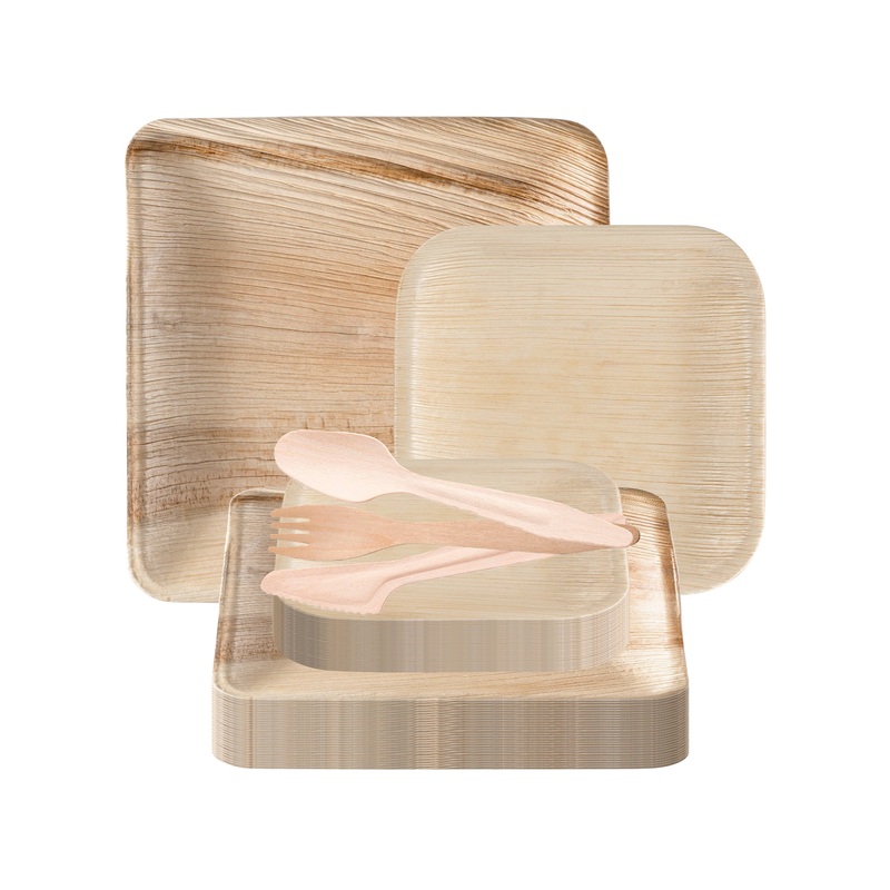 Square Palm Leaf Eco Friendly Disposable Wedding Value Set