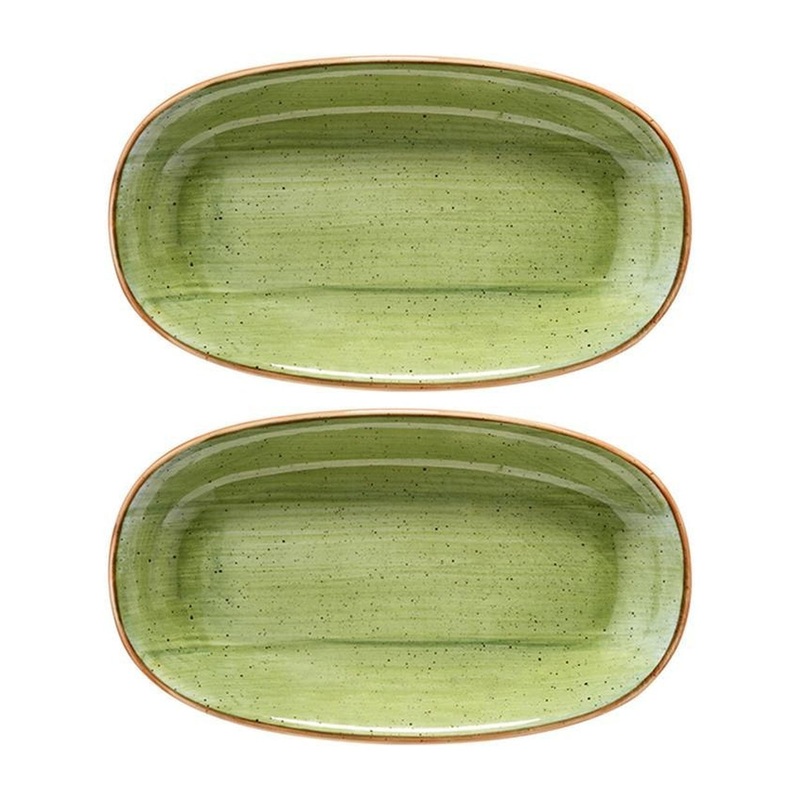 Therapy 7.5″ x 4.25″ x h:1″ Oval Green Porcelain Platter (Set of 2)