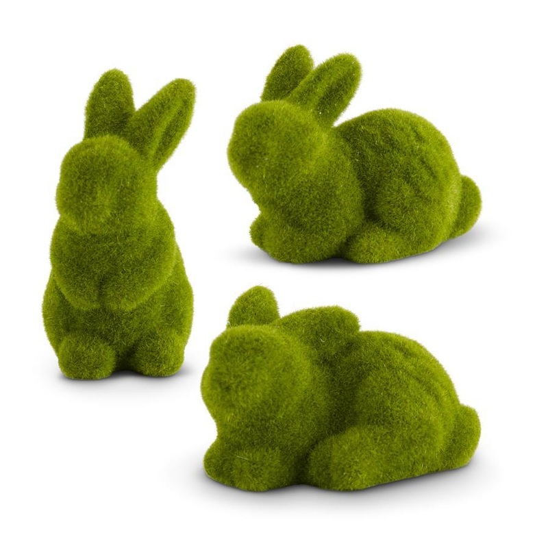 Assorted Medium Green Mossy Flocked Bunnies