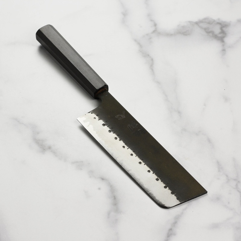 Hatsukokoro Shinkiro Aogami Super Kurouchi Damascus 6.5″ Nakiri, Ebony