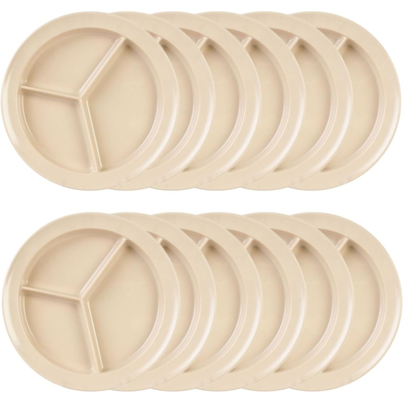 3 Compartment Deep Serving Plate Melamine Set of 12- Dishwasher Safe Break-Resistant Serving Platter Dinner Plates Portion Plates for Dinner Home Kitchen Restaurants
