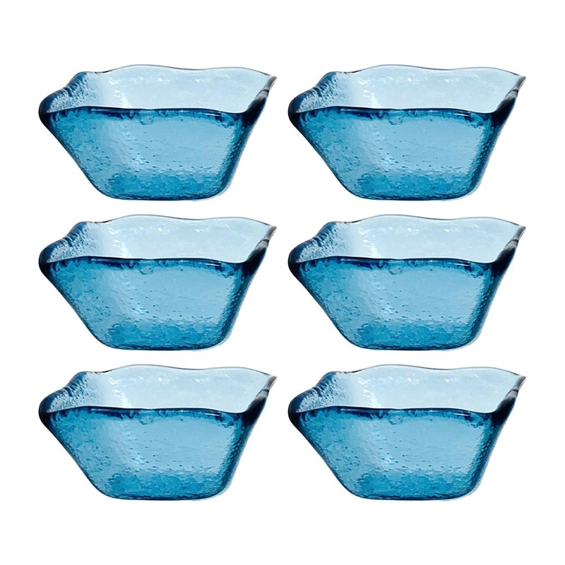 Glass Dinnerware 2.25″ x 2.25″ x h:1.5″ 2 oz. Square Transparent Blue Glass Ramekin (Set of 6)